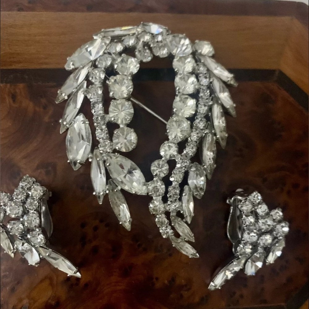 Unique Gustave Sherman Brooche And Earrings Set Swarovski Mint Condition - Picture 4 of 10